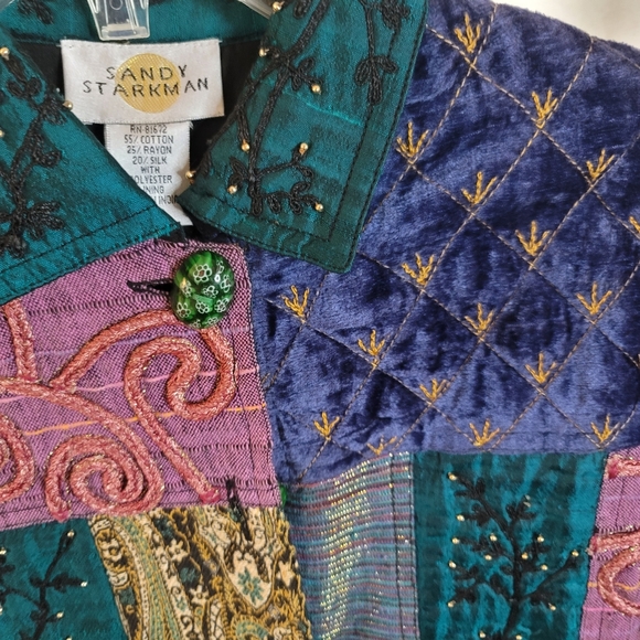 Vintage Sandy Starkman Boho Chic Jacket Abstract Patchwork Design Mixed Fabrics - Picture 5 of 12